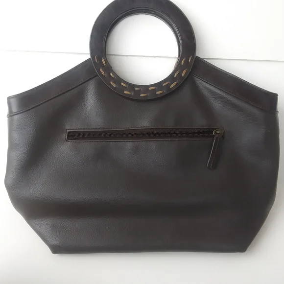 Vintage Liz Claiborne Crazy Horse Round Handle Faux Leather Bag, Dark Brown - Picture 2 of 15